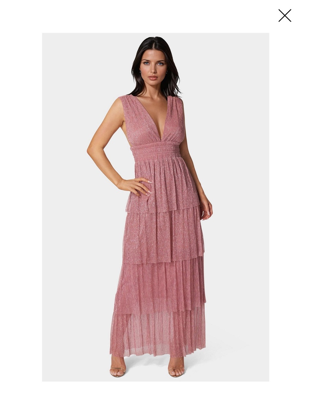 bebe Dusty Rose V-Neck Tiered Maxi Dress